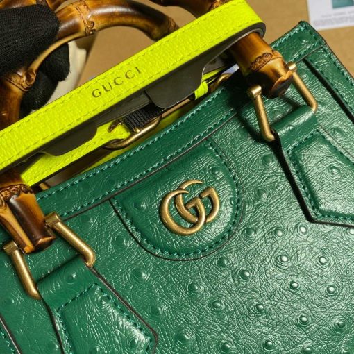 Gucci Diana Mini Tote Bag Ostrich Leathertop Handle Bag Gucci Green - Image 5