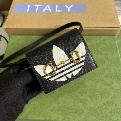 Adidas x Gucci Card Case With Horsebit Black And Off-white Leather