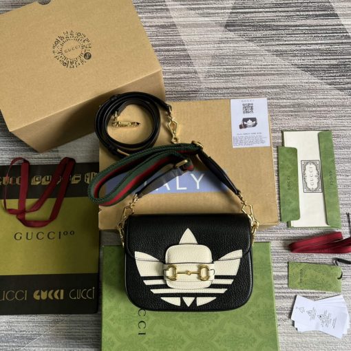 Adidas x Gucci Horsebit 1955 Mini Bag Black And White Leather - Image 2