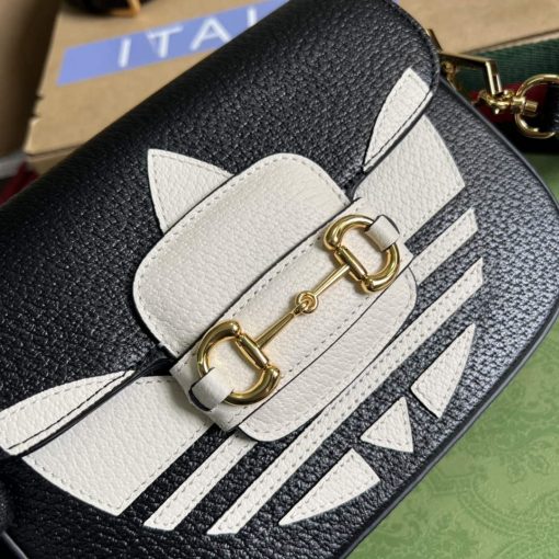 Adidas x Gucci Horsebit 1955 Mini Bag Black And White Leather - Image 5