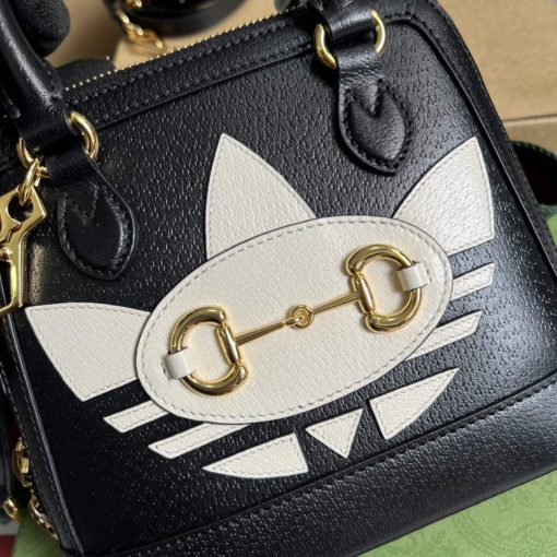 Adidas x Gucci Horsebit 1955 Mini Bag Black And White Leather - Image 5