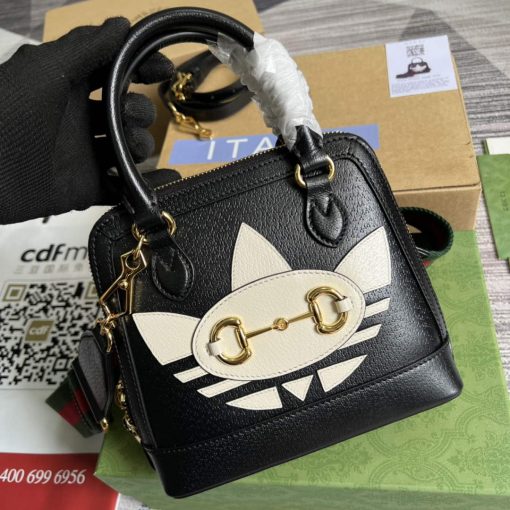 Adidas x Gucci Horsebit 1955 Mini Bag Black And White Leather