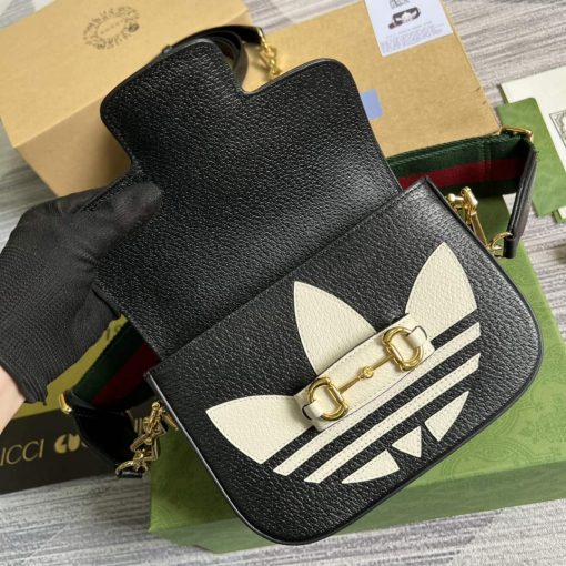 Adidas x Gucci Horsebit 1955 Mini Bag Black And White Leather - Image 7