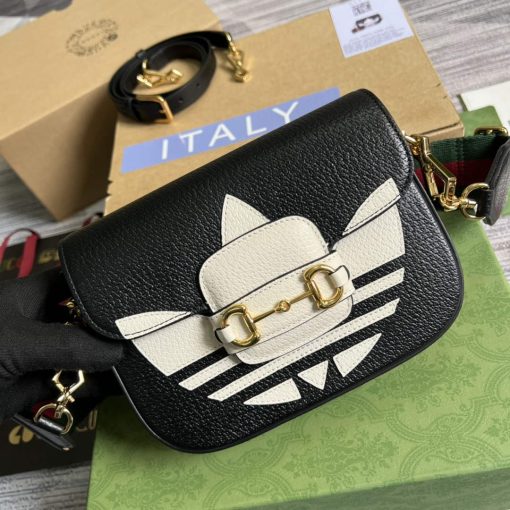 Adidas x Gucci Horsebit 1955 Mini Bag Black And White Leather