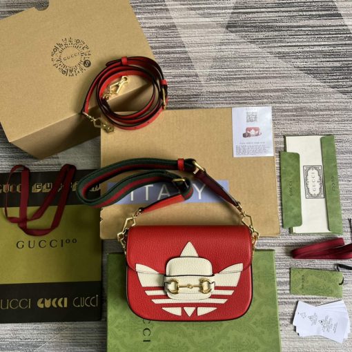 Adidas x Gucci Horsebit 1955 Mini Bag Red And White Leather - Image 2