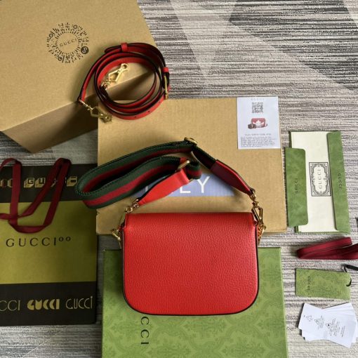 Adidas x Gucci Horsebit 1955 Mini Bag Red And White Leather - Image 3