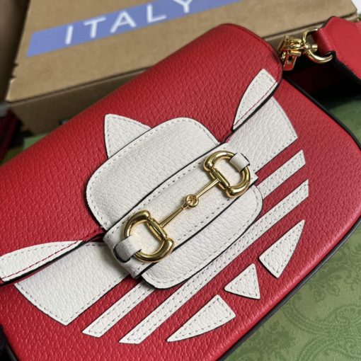 Adidas x Gucci Horsebit 1955 Mini Bag Red And White Leather - Image 5