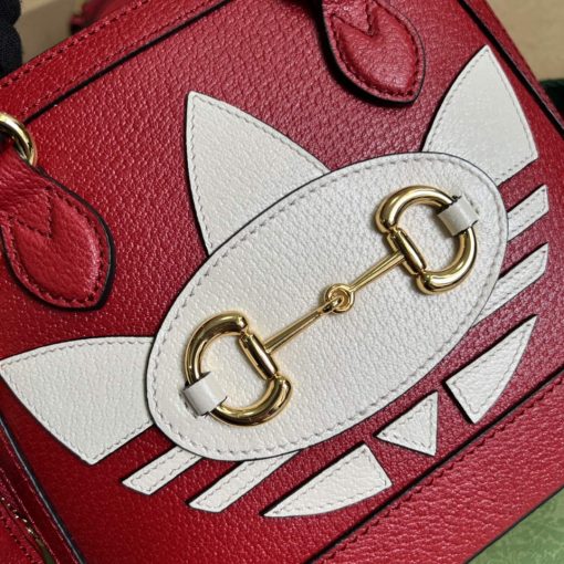 Adidas x Gucci Horsebit 1955 Mini Bag Red And White Leather - Image 5