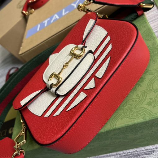 Adidas x Gucci Horsebit 1955 Mini Bag Red And White Leather - Image 6