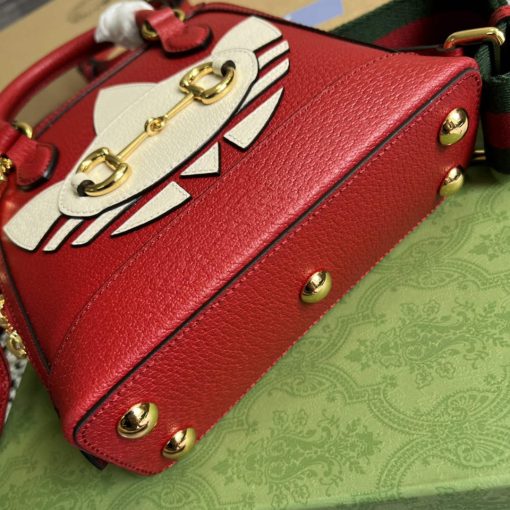 Adidas x Gucci Horsebit 1955 Mini Bag Red And White Leather - Image 6