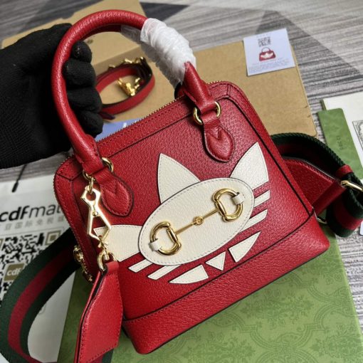 Adidas x Gucci Horsebit 1955 Mini Bag Red And White Leather