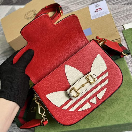 Adidas x Gucci Horsebit 1955 Mini Bag Red And White Leather - Image 7