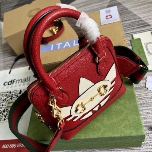 Adidas x Gucci Horsebit 1955 Mini Bag Red And White Leather - Image 7