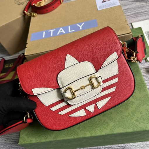 Adidas x Gucci Horsebit 1955 Mini Bag Red And White Leather