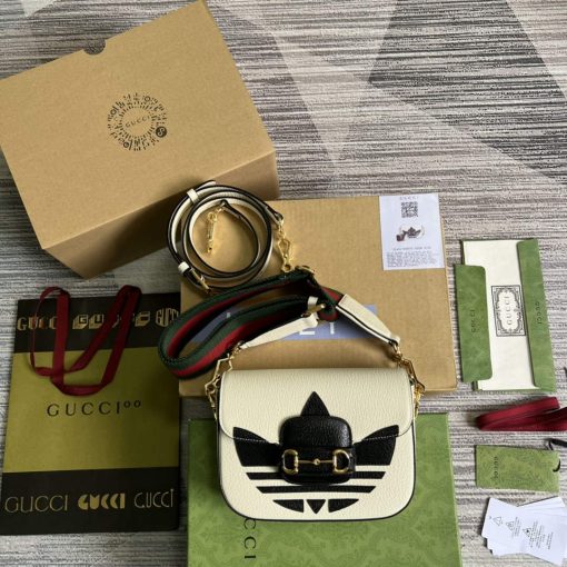 Adidas x Gucci Horsebit 1955 Mini Bag White And Black Leather - Image 2