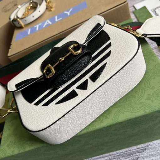 Adidas x Gucci Horsebit 1955 Mini Bag White And Black Leather - Image 5