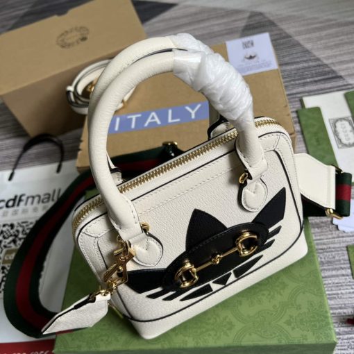 Adidas x Gucci Horsebit 1955 Mini Bag White And Black Leather - Image 5