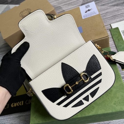 Adidas x Gucci Horsebit 1955 Mini Bag White And Black Leather - Image 6