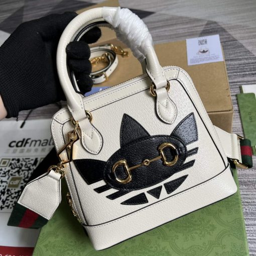 Adidas x Gucci Horsebit 1955 Mini Bag White And Black Leather