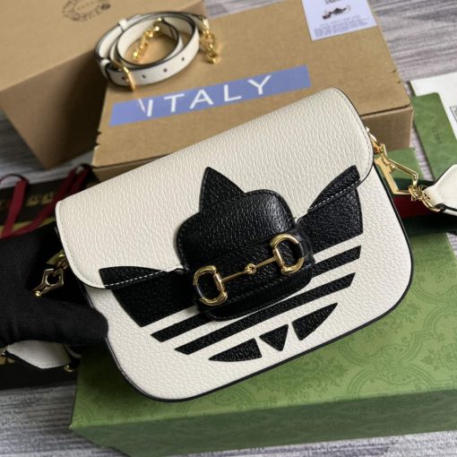 Adidas x Gucci Horsebit 1955 Mini Bag White And Black Leather