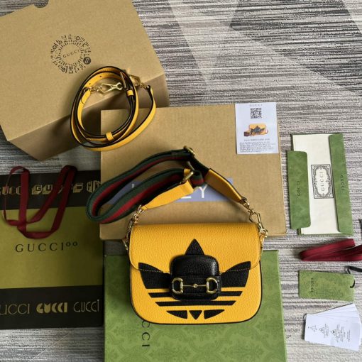 Adidas x Gucci Horsebit 1955 Mini Bag Yellow And Black Leather - Image 2