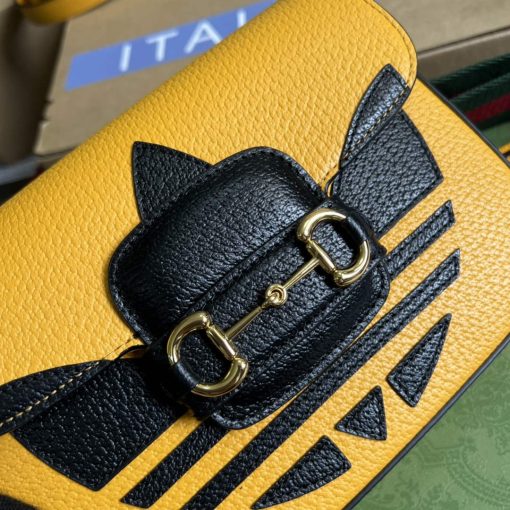 Adidas x Gucci Horsebit 1955 Mini Bag Yellow And Black Leather - Image 5