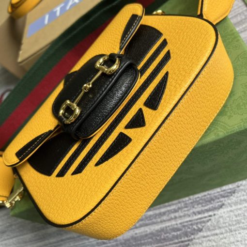 Adidas x Gucci Horsebit 1955 Mini Bag Yellow And Black Leather - Image 6