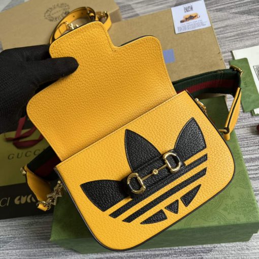 Adidas x Gucci Horsebit 1955 Mini Bag Yellow And Black Leather - Image 7