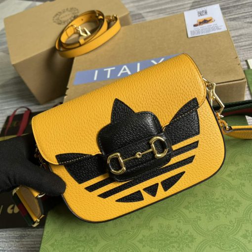 Adidas x Gucci Horsebit 1955 Mini Bag Yellow And Black Leather