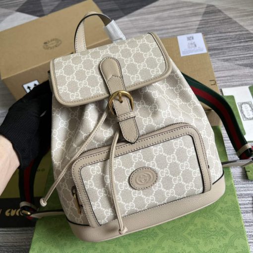 Gucci Backpack With Interlocking G Beige And White - Image 4