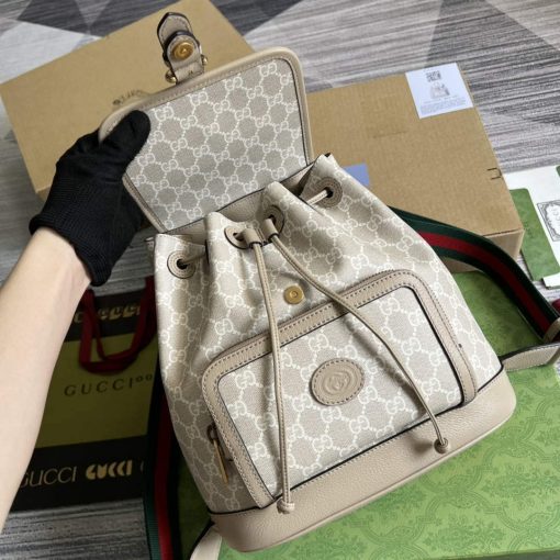 Gucci Backpack With Interlocking G Beige And White - Image 7