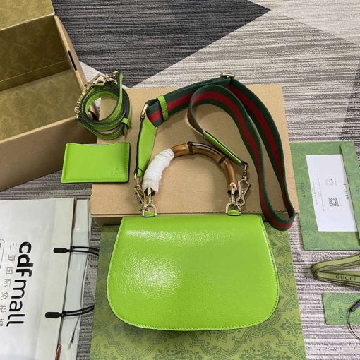 Gucci Bamboo 1947 Small Top Handle Bag Green Patent Leather - Image 2