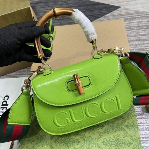 Gucci Bamboo 1947 Small Top Handle Bag Green Patent Leather - Image 4