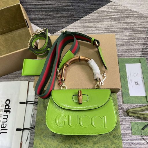 Gucci Bamboo 1947 Small Top Handle Bag Green Patent Leather