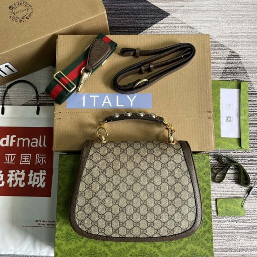 Gucci Blondie Medium Top Handle Bag Beige And Ebony GG Supreme Canvas - Image 2
