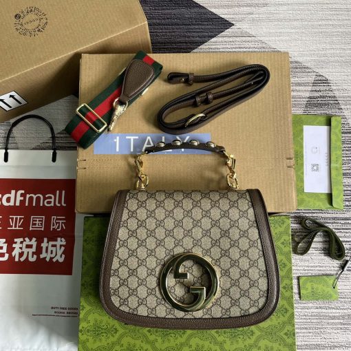 Gucci Blondie Medium Top Handle Bag Beige And Ebony GG Supreme Canvas