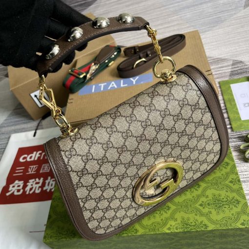 Gucci Blondie Medium Top Handle Bag Beige And Ebony GG Supreme Canvas - Image 7