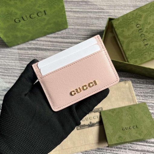 Gucci Card Case With Gucci Script Light Pink