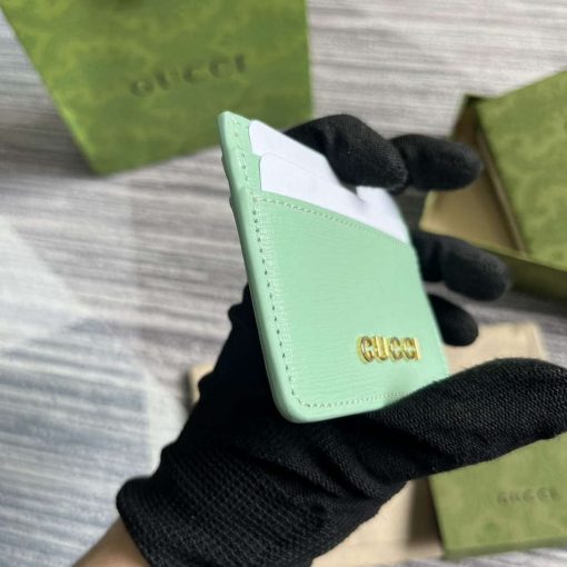 Gucci Card Case With Gucci Script Pale Green - Image 3