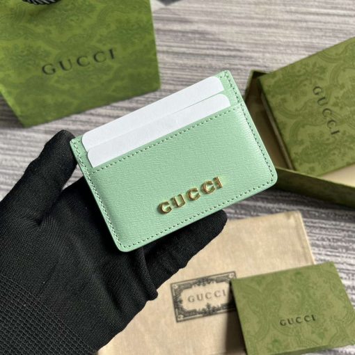 Gucci Card Case With Gucci Script Pale Green