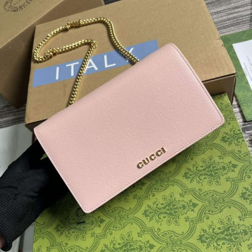 Gucci Chain Wallet With Gucci Script Light Pink - Image 5