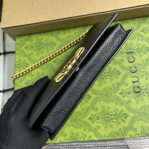 Gucci Chain Wallet With Interlocking G Python Bow Black - Image 4