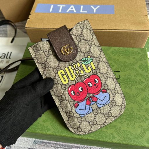 Gucci Cherry Print Phone Case Brown - Image 4