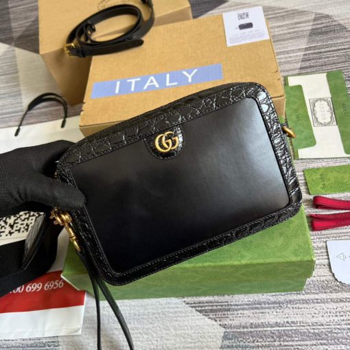 Gucci Crocodile Shoulder Bag With Double G Black - Image 4