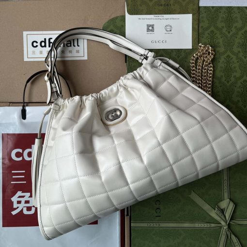 Gucci Deco Medium Tote Bag In White Leather