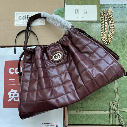 Gucci Deco Medium Tote Bag In Wine Red Leather