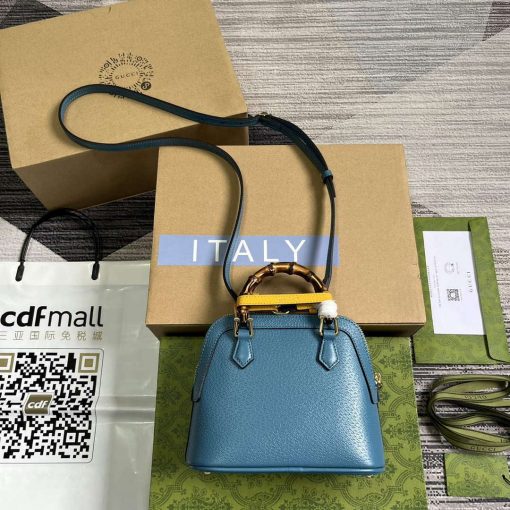 Gucci Diana Mini Tote Bag Blue Leather - Image 2