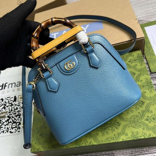 Gucci Diana Mini Tote Bag Blue Leather - Image 4