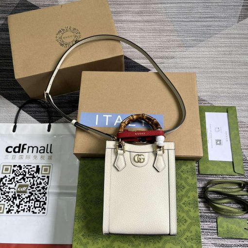 Gucci Diana Mini Tote Bag White Leather
