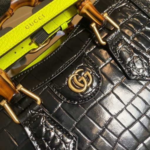 Gucci Diana Small Tote Bag Crocodile Top Handle Bag Black - Image 5